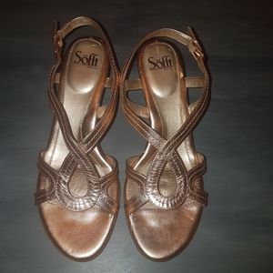 Sofft Rose Gold Lacquered Cork Wedge